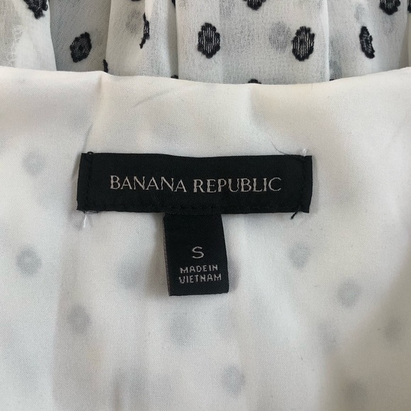 Banana Republic white & black long sleeve v neck polka dot blouse sheer arms, S - Picture 6 of 7